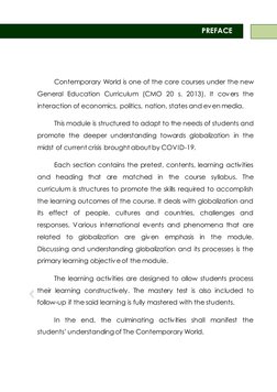 PREFACE
Contemporary World is one of the core courses under the new
G