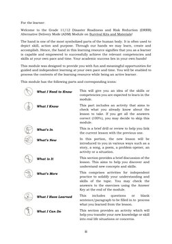 iii 
For the learner: 
Welcome to the Grade 11/12 Disaster Readiness and Risk Reduction (DRRR) 
Alternative Delivery Mode (
