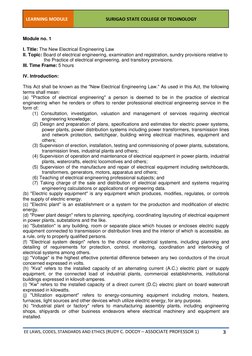 EE LAWS, CODES, STANDARDS AND ETHICS (RUDY C. DOCOY – ASSOCIATE PROFESSOR 1) 
 
3 
LEARNING MODULE 
SURIGAO STATE COLLEG
