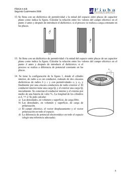 FÍSICA II A/B
Segundo Cuatrimestre 2006
5
12. Se llena con un dieléctrico de permitividad ε la mitad del espacio entre pl