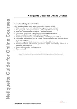 3 | P a g e  
Leaning Module: Human Resource Management 
Netiquette Guide for Online Courses  
 
Netiquette Guide for Onlin