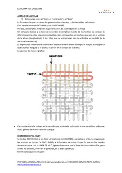 LA TRAMA Y LA URDIMBRE
PROFESORA VERÓNICA TEILER // broderiecursos@gmail.com// BRODERIE ESTUDIO TEXTIL CURSOS
www.atelierbr