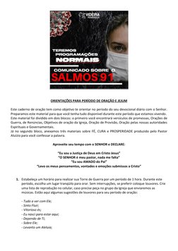 ORIENTAÇÕES PARA PERÍODO DE ORAÇÃO E JEJUM
Este caderno de oração tem como objetivo te orientar no período do seu de