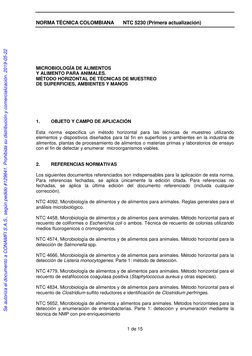 NORMA TÉCNICA COLOMBIANA
NTC 5230 (Primera actualización)
1 de 15
MICROBIOLOGÍA DE ALIMENTOS
Y ALIMENTO PARA ANIMALES.
MÉTODO