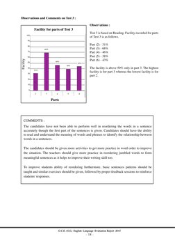 - 18 -
G.C.E. (O.L) English Language Evaluation Report 2015
Observations and Comments on Test 3 :
Observations :
T