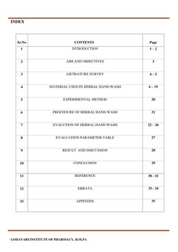 GODAVARI INSTITUTE OF PHARMACY, KOLPA  
INDEX 
 
 
Sr.No 
 
CONTENTS 
 
Page 
1 
INTRODUCTION 
1 – 2  
2 
AIM AND OBJECTIVE