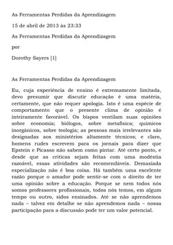 As Ferramentas Perdidas da Aprendizagem
15 de abril de 2013 às 23:33
As Ferramentas Perdidas da Aprendizagem
por
Dorothy