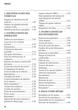 10
1. IDENTIFICACIÓN DEL
VEHÍCULO
Etiqueta de identifi cación del
vehículo ........................................1-02
Nú