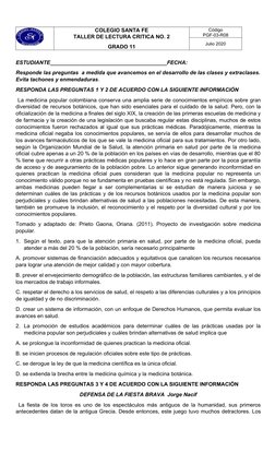 COLEGIO SANTA FE
TALLER DE LECTURA CRITICA NO. 2
GRADO 11
Código
PGF-03-R08
Julio 2020
ESTUDIANTE____________________________
