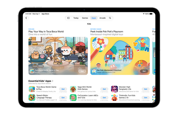 Schermata dell’App Store con la sezione App per l’infanzia.