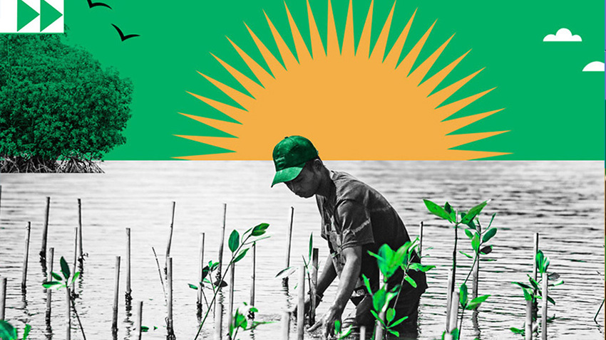 Illustration of a farm worker in a field