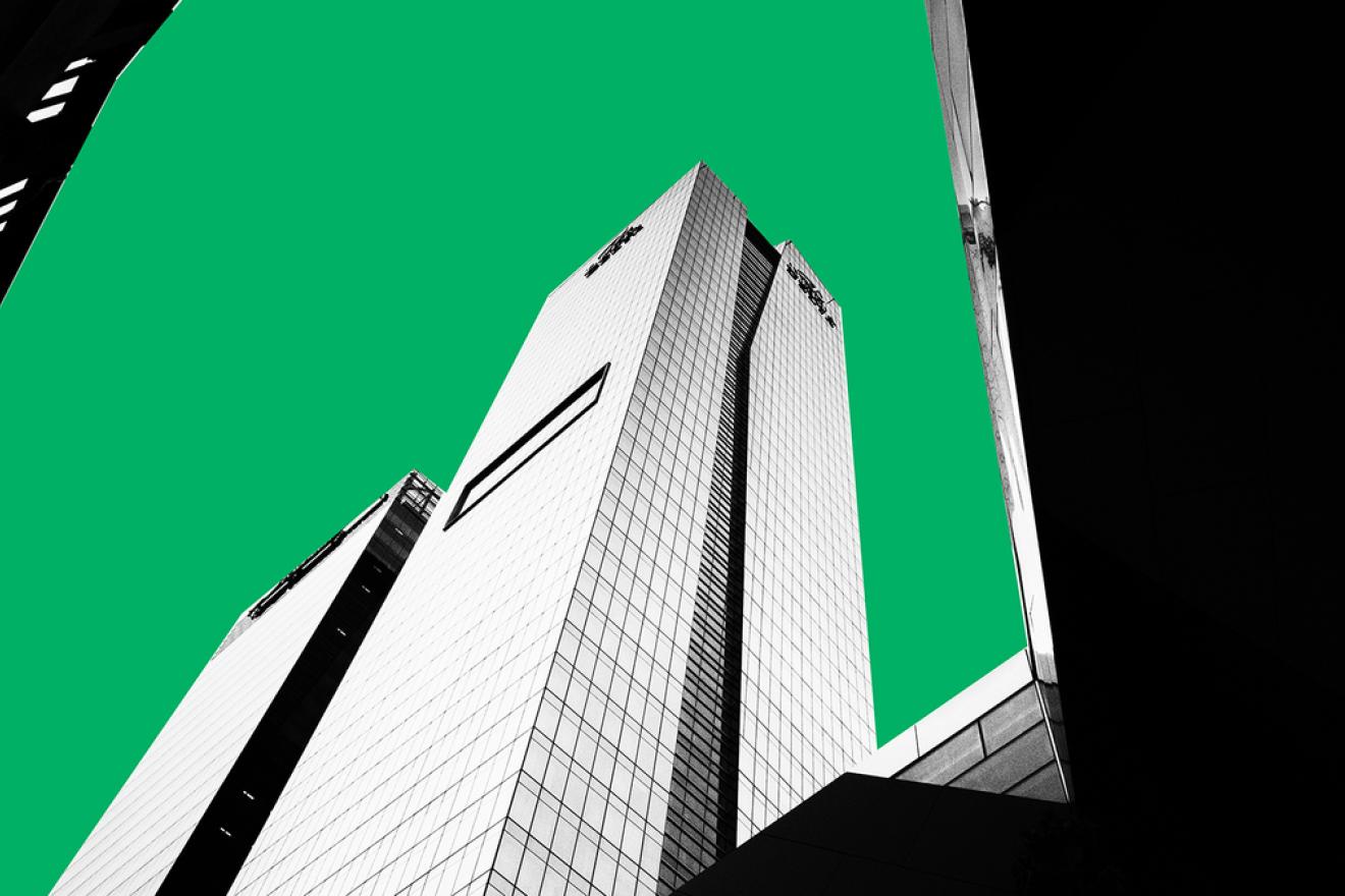 Graphic looking up a skyscrapper 